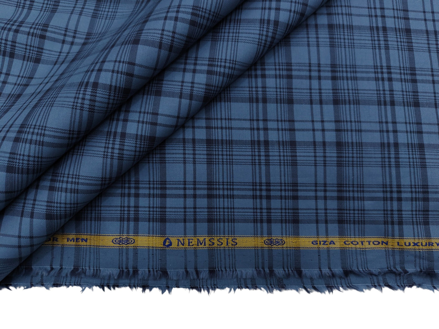 Nemssis 100% Giza Cotton Luxury Shirting Fabric (Blueish Grey, Checks)