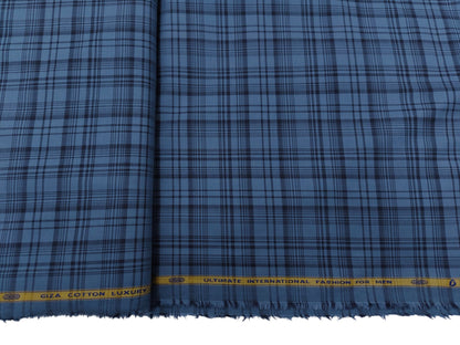 Nemssis 100% Giza Cotton Luxury Shirting Fabric (Blueish Grey, Checks)