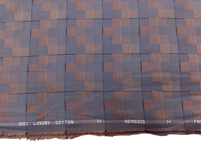 Nemssis 100% Luxury Cotton Shirting Fabric (Brown, Patterned)