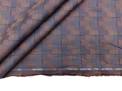 Nemssis 100% Luxury Cotton Shirting Fabric (Brown, Patterned)