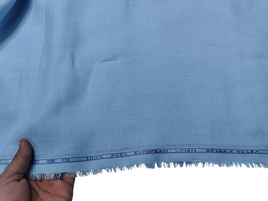 100% European Linen 60 LEA Shirting Fabric (Sky Blue, Plain )