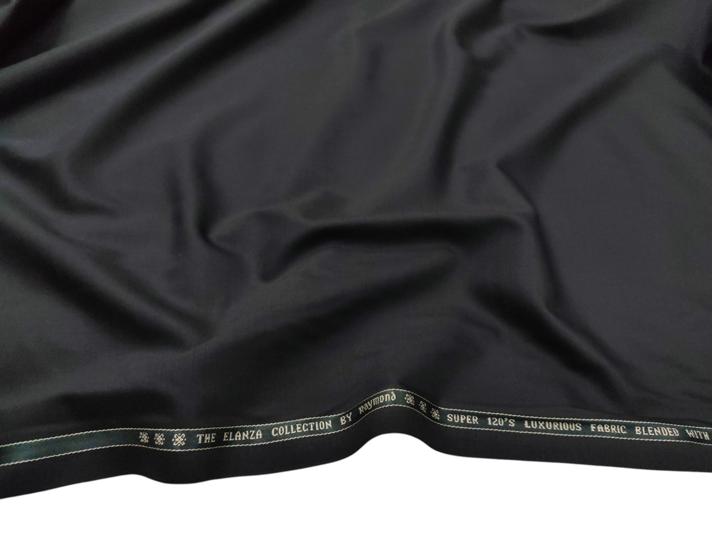 Raymond The Elanza Collection 70% Wool Super 120's Suiting Fabric (Pure Black, Plain Weave)