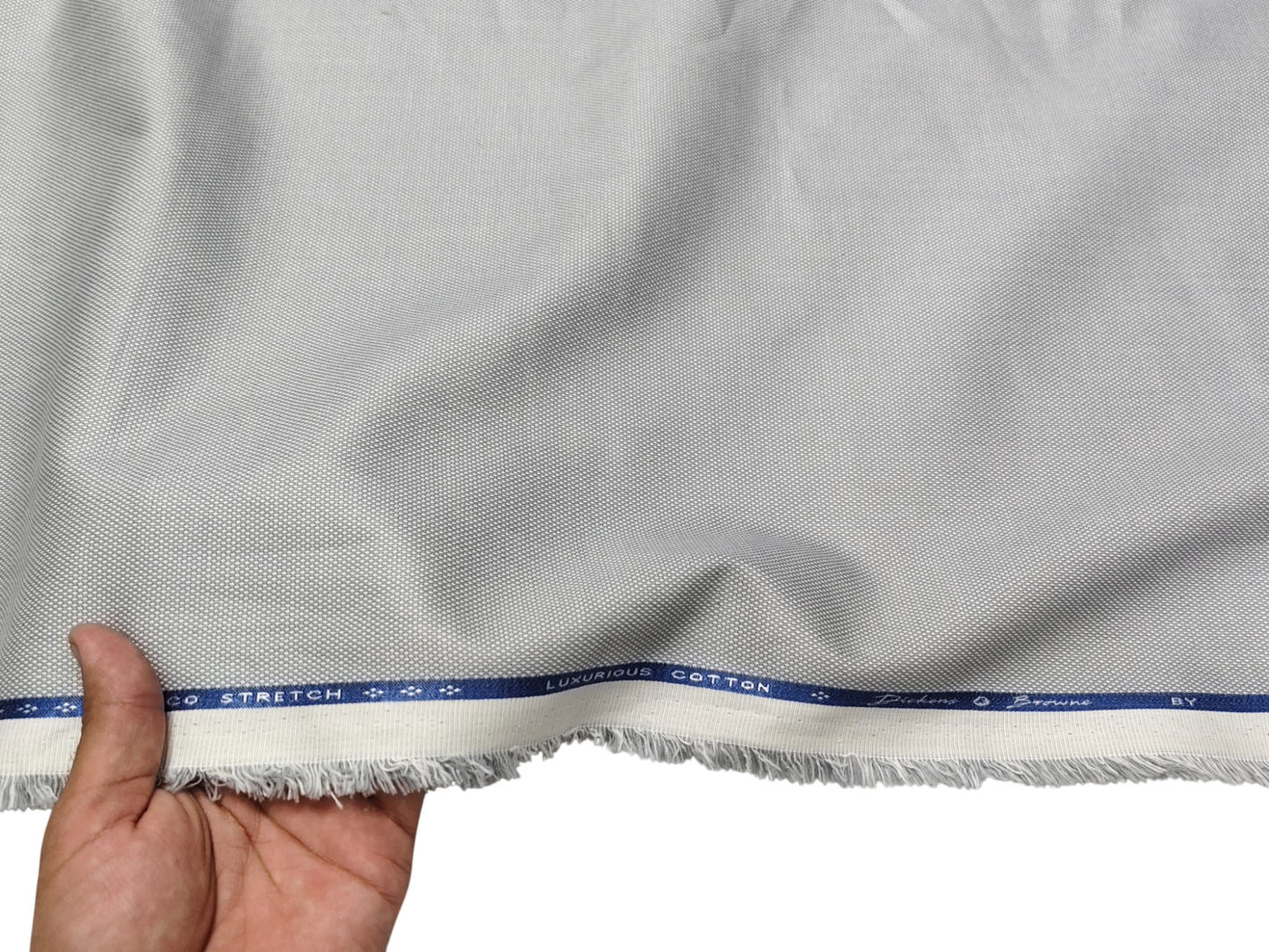 Dickens & Browne 100% Cotton Stretch Suiting Fabric (Light Grey, Textured)