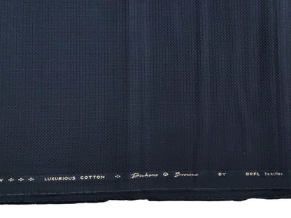 Dickens & Browne Hill View 100% Cotton Stretch Suiting Fabric (Navy Blue, Textured)