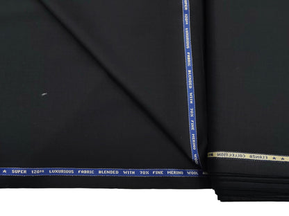 Raymond Elanza Collection 70% Wool Super 120's Suiting Fabric (Black, Plain Weave)