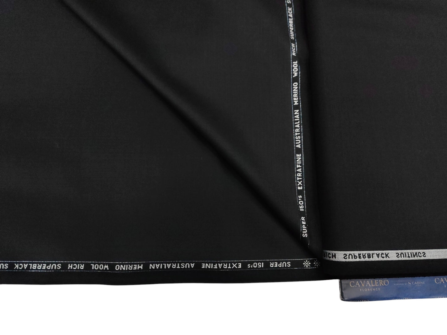 Cavalero Italy 95% Wool Super 150s Suiting Fabric (Pure Black, Plain Weave)