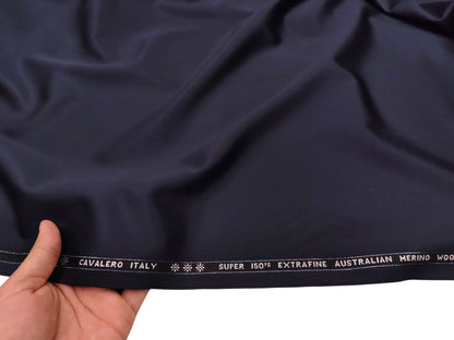 Cavalero Italy 95% Wool Super 150s Suiting Fabric (Navy Blue, Plain Weave)