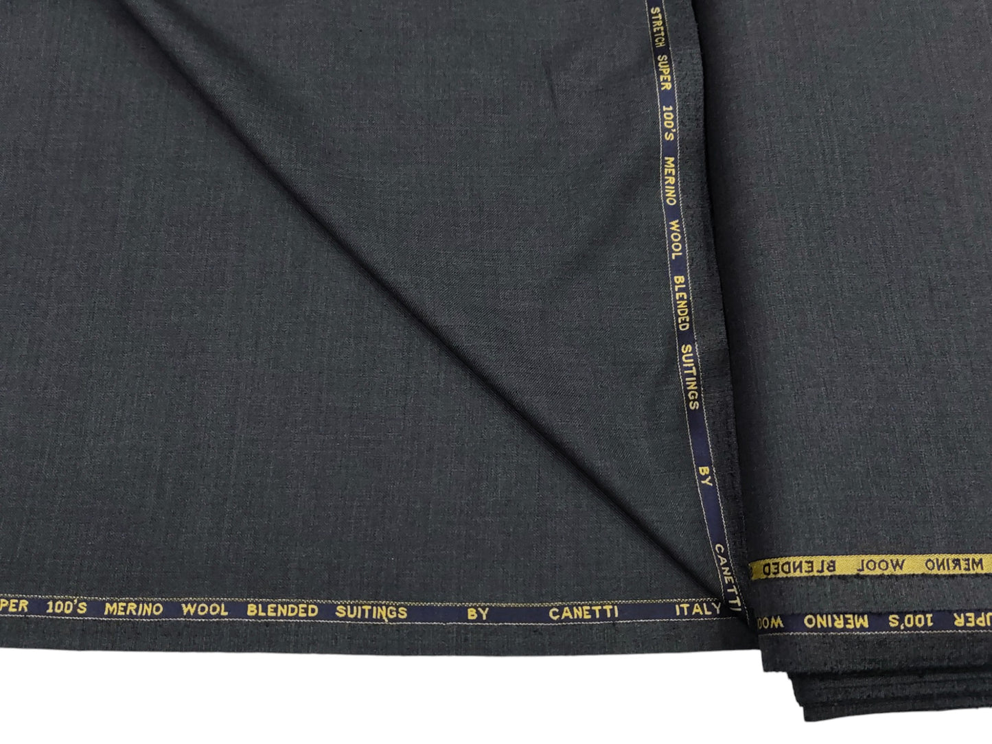 Canetti Italy Super 100s Merino Wool Blend Stretched Suiting Fabric (Dark Grey, Plain Weave)
