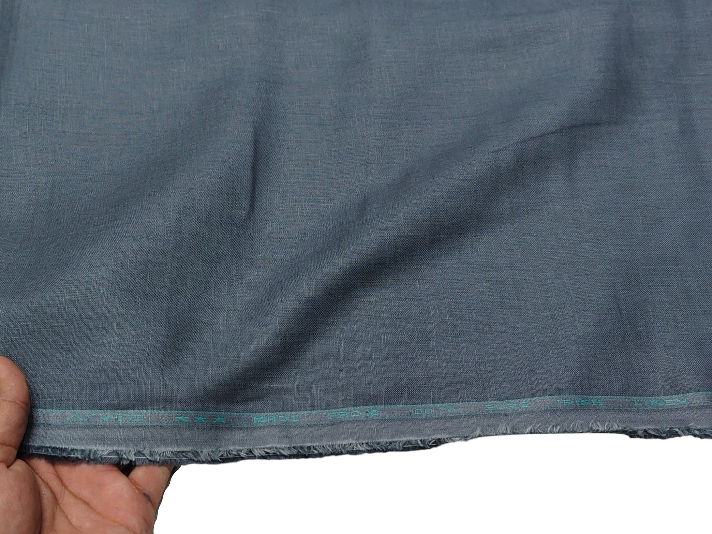 Arvind 100% Linen 60 Lea Shirting Fabric (Greyish Blue, Plain)