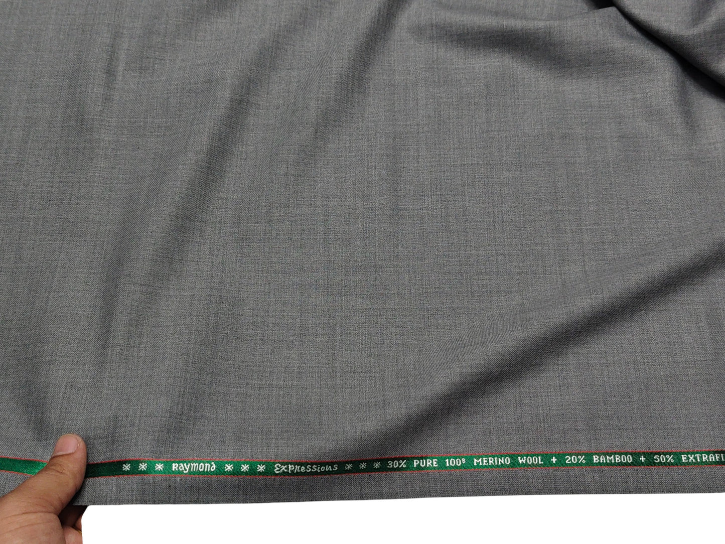 Raymond Expressions Super 100s Merino Wool Blend Suiting Fabric (Light Grey, Plain Weave)