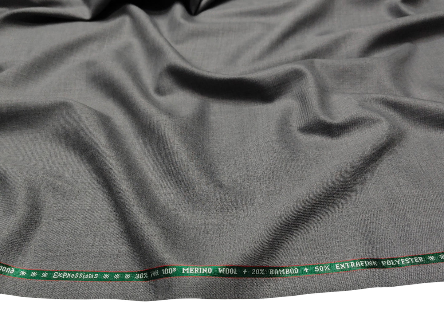 Raymond Expressions Super 100s Merino Wool Blend Suiting Fabric (Light Grey, Plain Weave)