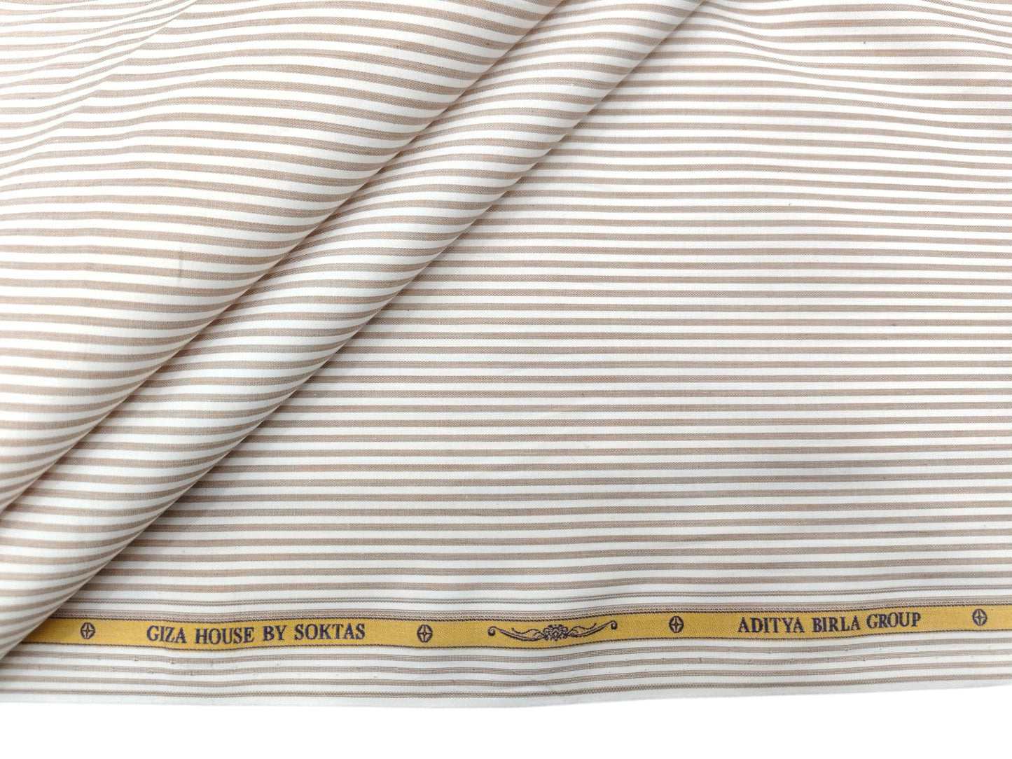 Giza House by Soktas 100/1 Premium Giza Cotton Shirting Fabric (Sandy Brown, Stripes)