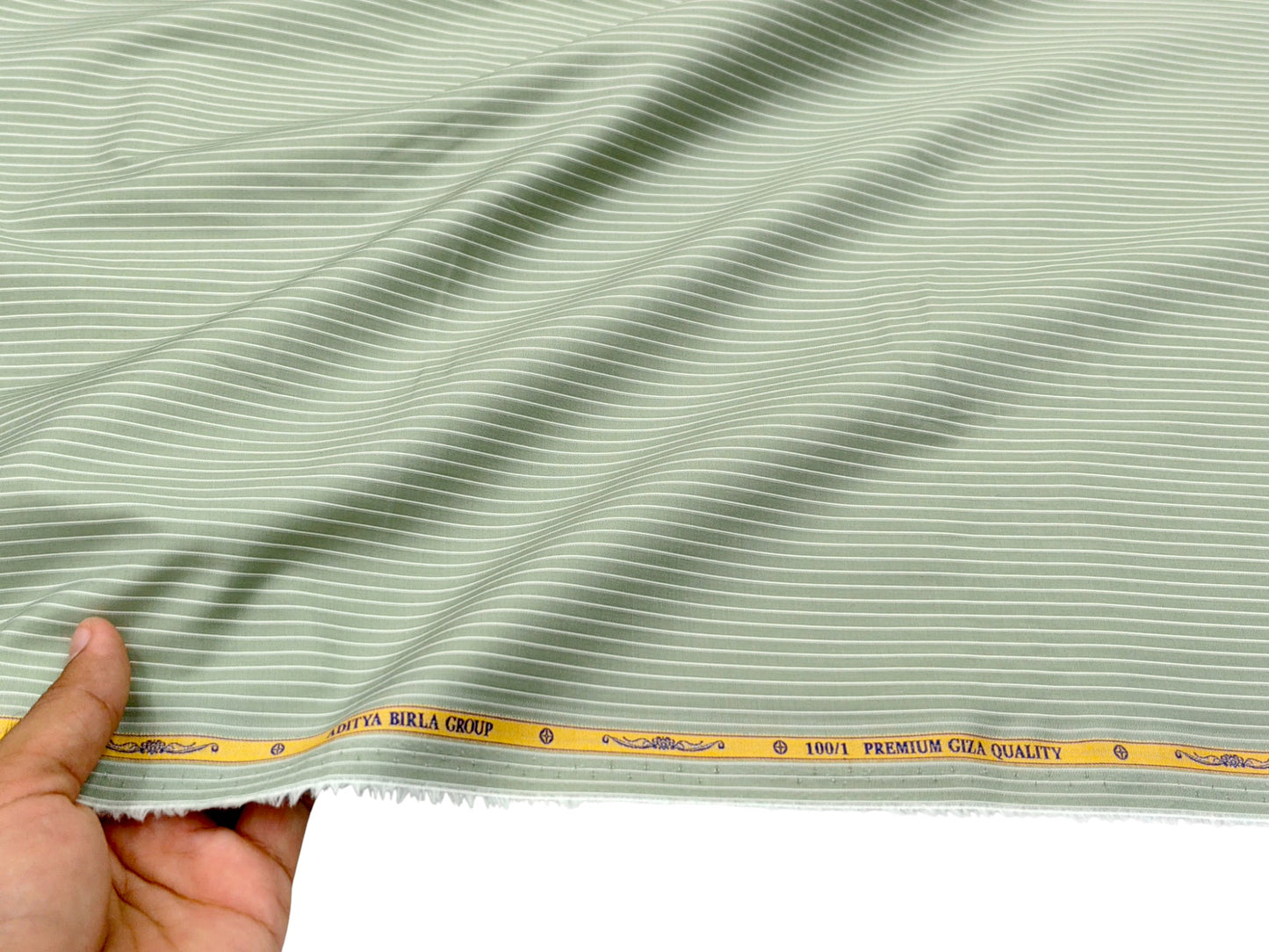 Giza House by Soktas 100/1 Premium Giza Cotton Shirting Fabric (Olive Green, Stripes)