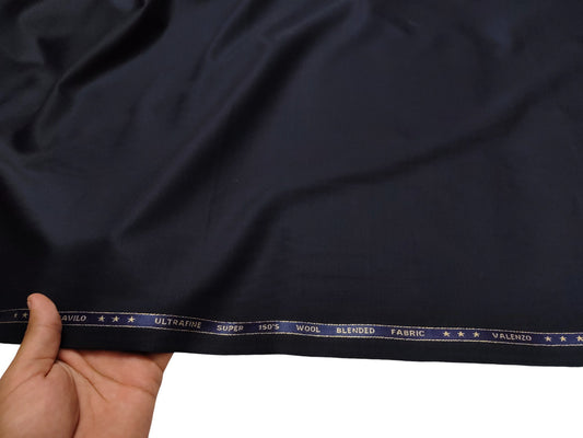 Valenzo 45% Ultrafine 150s Merino Wool Blend Suiting Fabric (Classic Navy Blue, Self Design)
