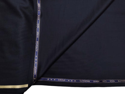 Valenzo 45% Ultrafine 150s Merino Wool Blend Suiting Fabric (Classic Navy Blue, Self Design)