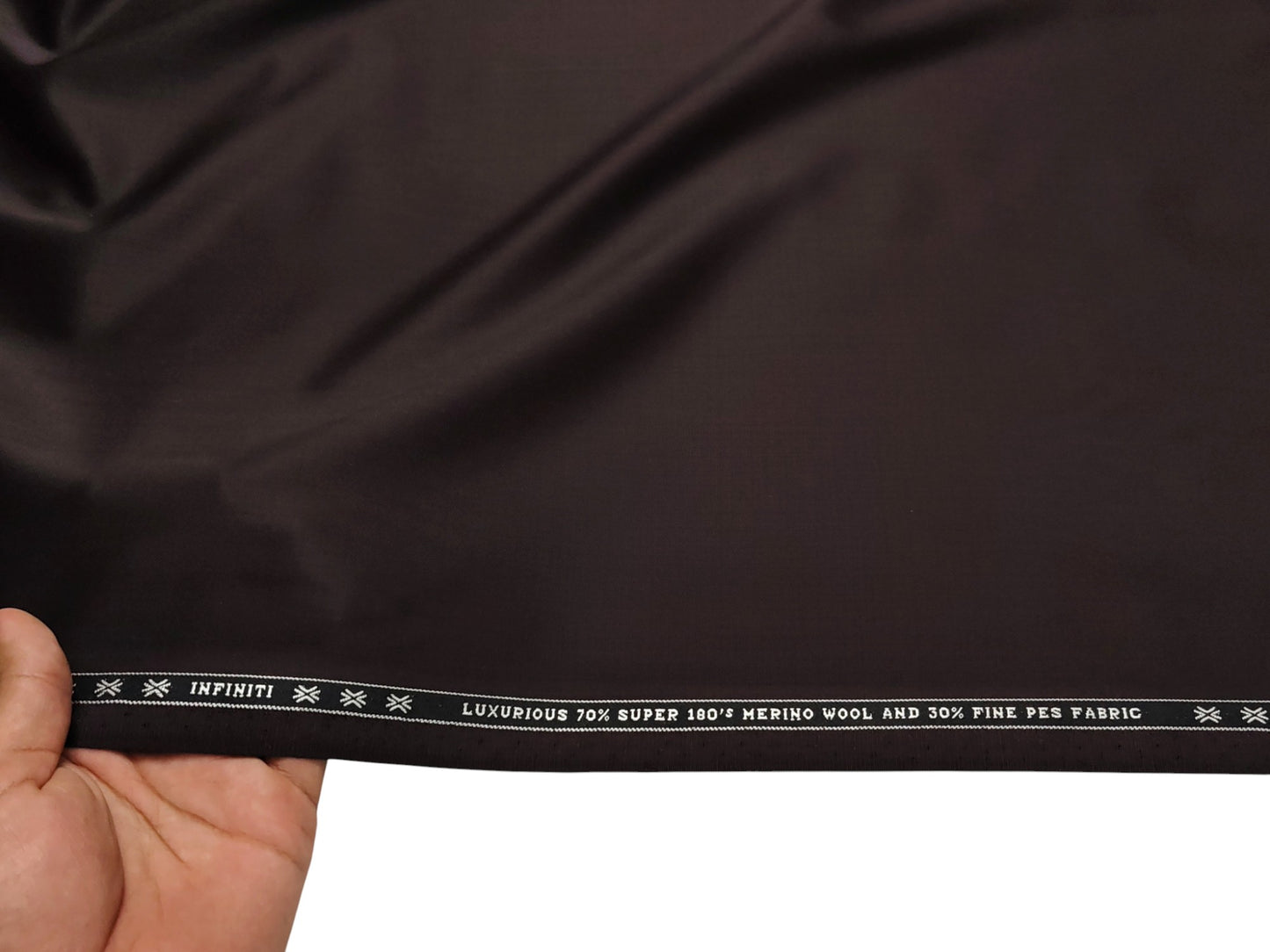 Valenzo 70% 180s Merino Wool Blend Suiting Fabric (Rich Wine, Self Design)