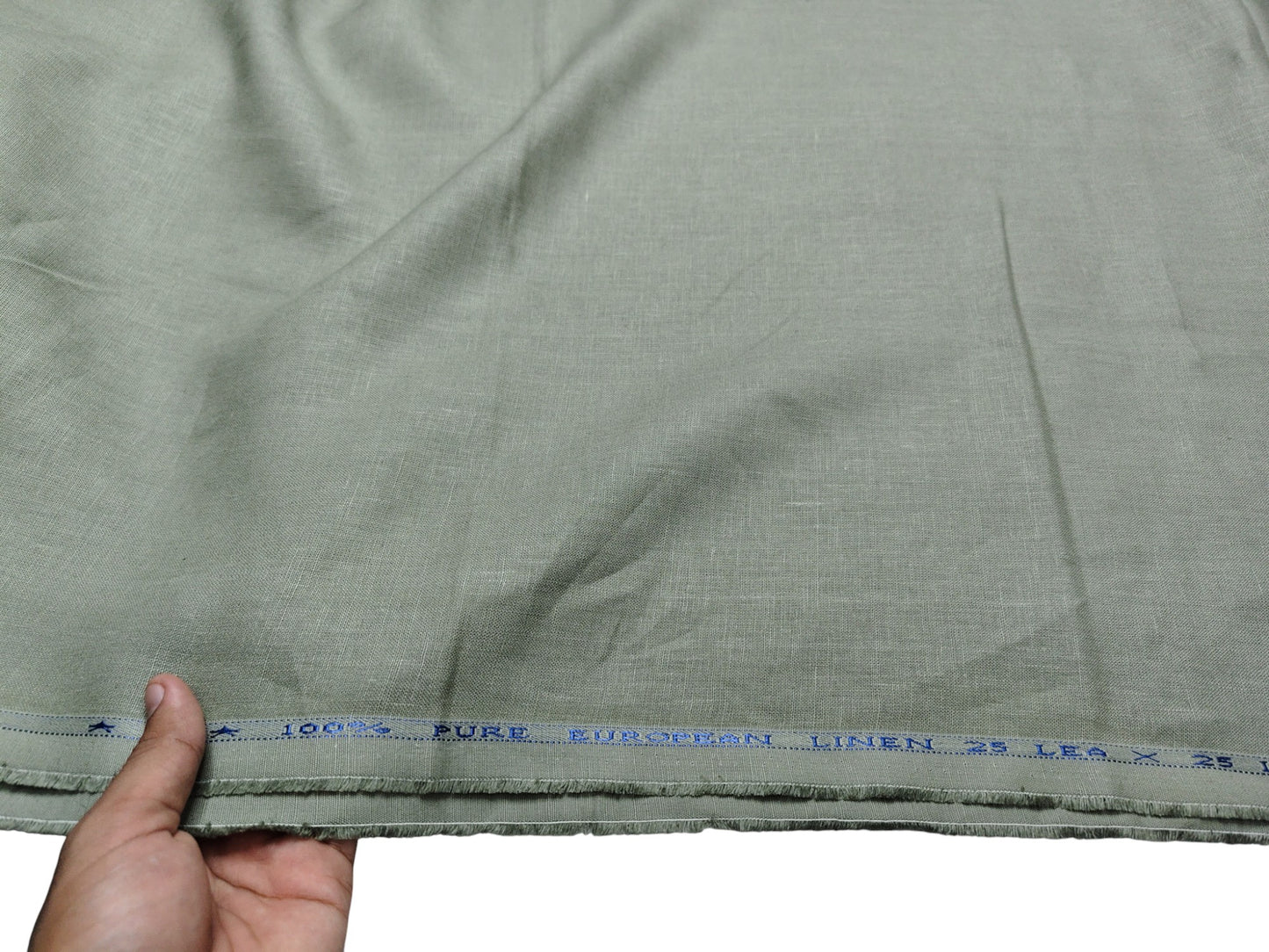 100% Pure European Linen Suiting Fabric (Sage Green, Plain Weave)