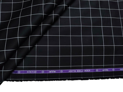 Giza House by Soktas Premium Giza Cotton Shirting Fabric (Midnight Black, Checks)