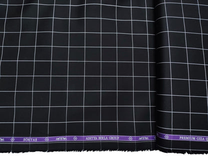 Giza House by Soktas Premium Giza Cotton Shirting Fabric (Midnight Black, Checks)