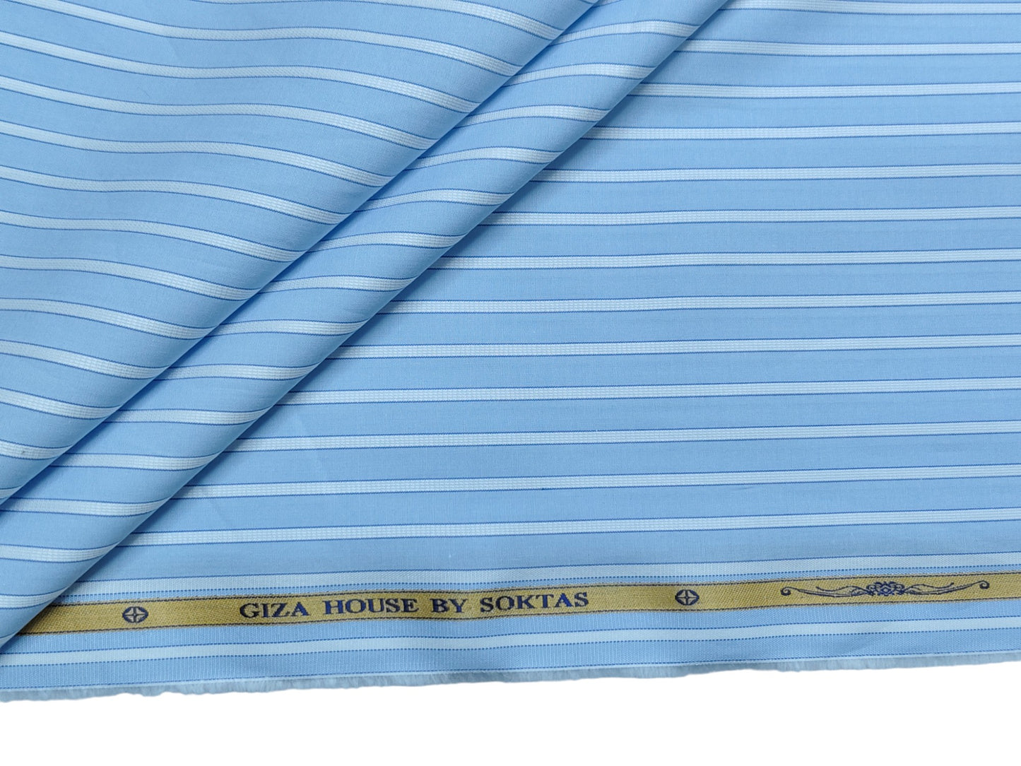 Giza House by Soktas Premium Giza Cotton Shirting Fabric (Classic Blue, Stripes)