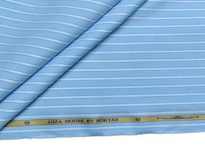 Giza House by Soktas Premium Giza Cotton Shirting Fabric (Classic Blue, Stripes)