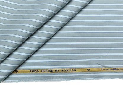 Giza House by Soktas Premium Giza Cotton Shirting Fabric (Gray, Stripes)