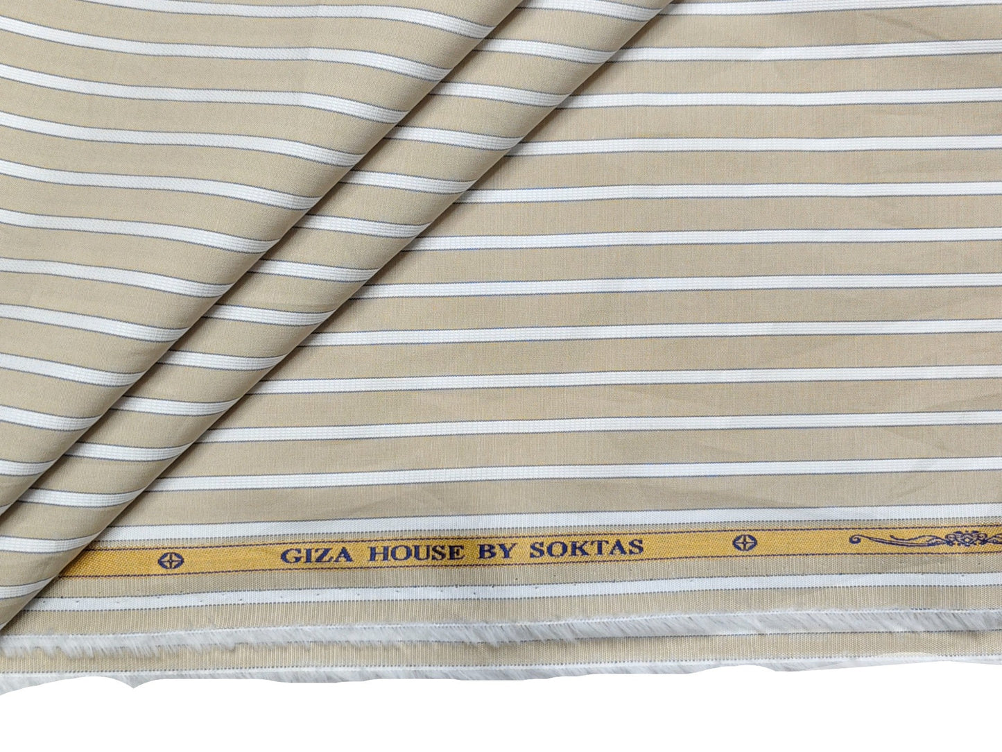 Giza House by Soktas Premium Giza Cotton Shirting Fabric (Classic Beige, Stripes)