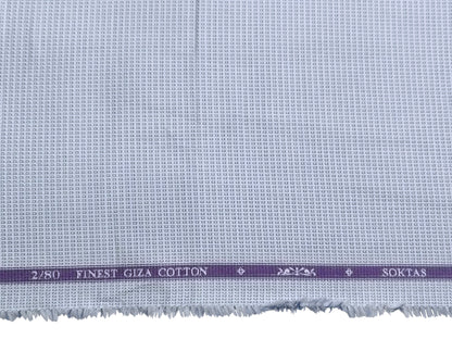 Giza House by Soktas 2/80 Finest Giza Cotton Shirting Fabric (White & Blue, Box Patterned)