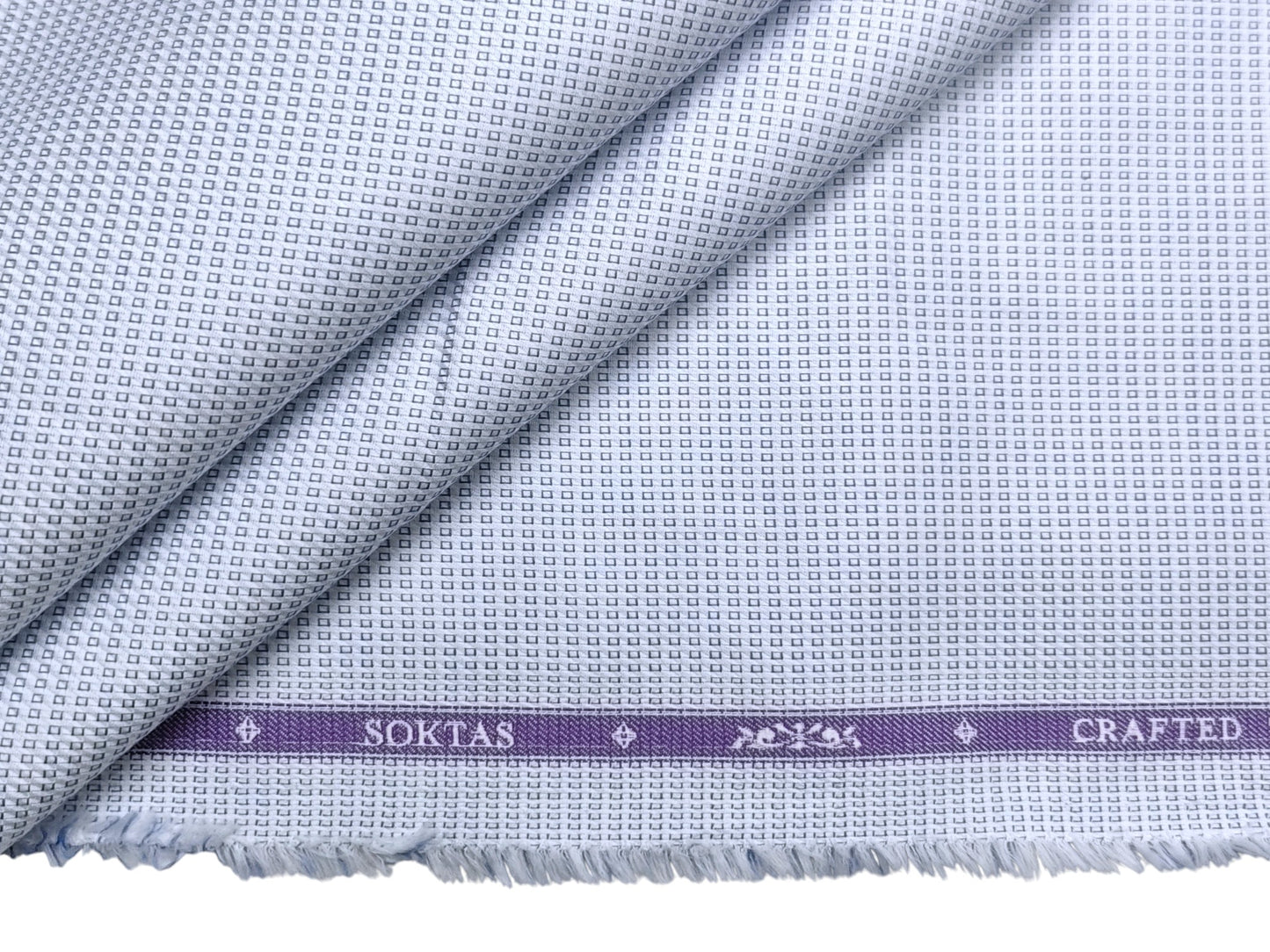 Giza House by Soktas 2/80 Finest Giza Cotton Shirting Fabric (White & Blue, Box Patterned)