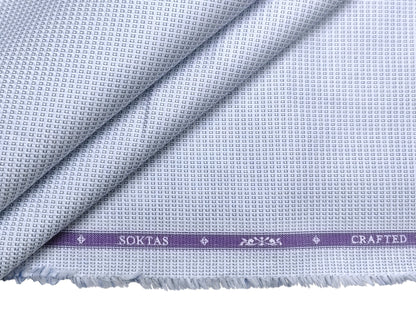 Giza House by Soktas 2/80 Finest Giza Cotton Shirting Fabric (White & Blue, Box Patterned)