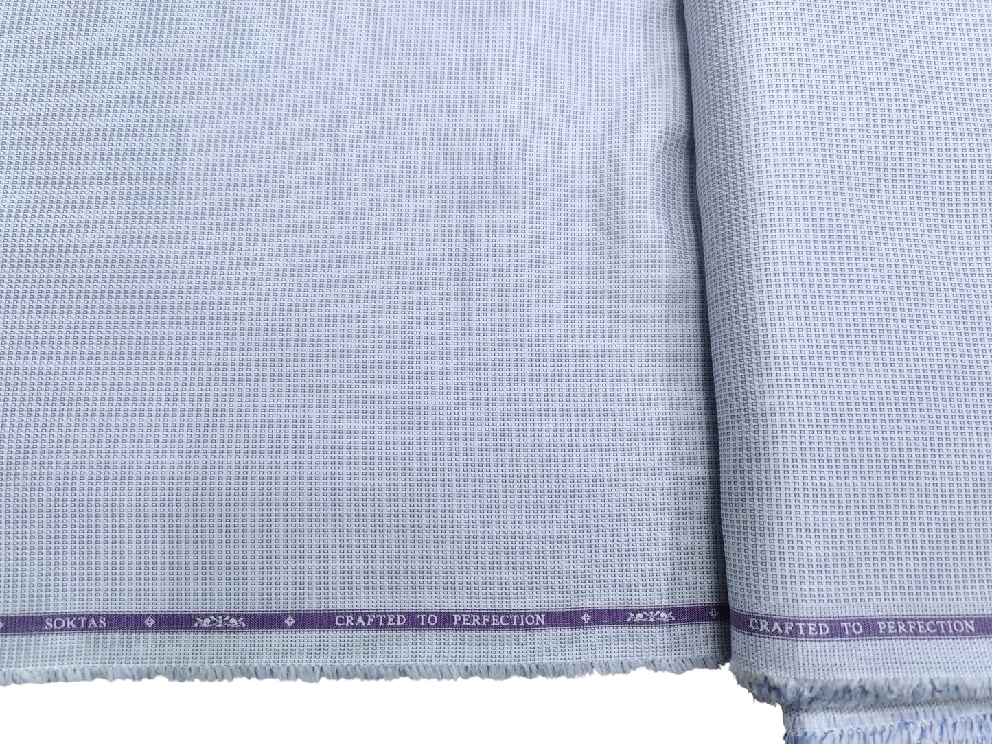 Giza House by Soktas 2/80 Finest Giza Cotton Shirting Fabric (White & Blue, Box Patterned)