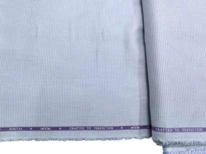 Giza House by Soktas 2/80 Finest Giza Cotton Shirting Fabric (White & Blue, Box Patterned)