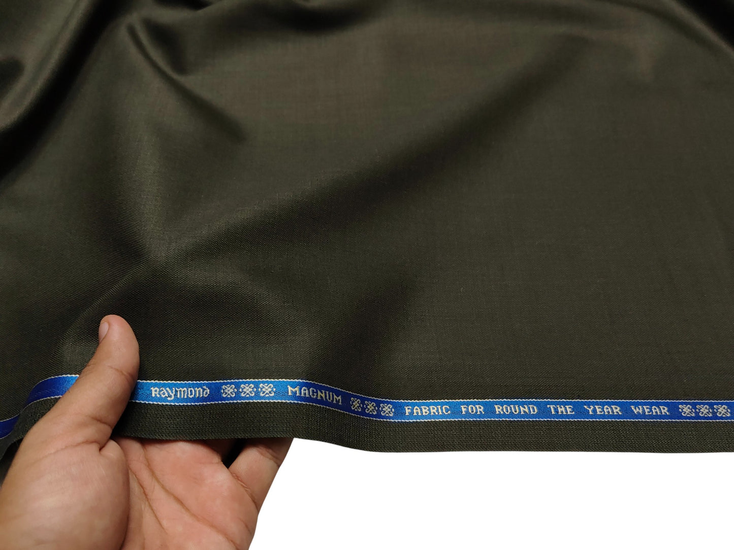 Raymond Magnum Merino Wool Blend Suiting Fabric (Deep Olive Green, Plain Weave)