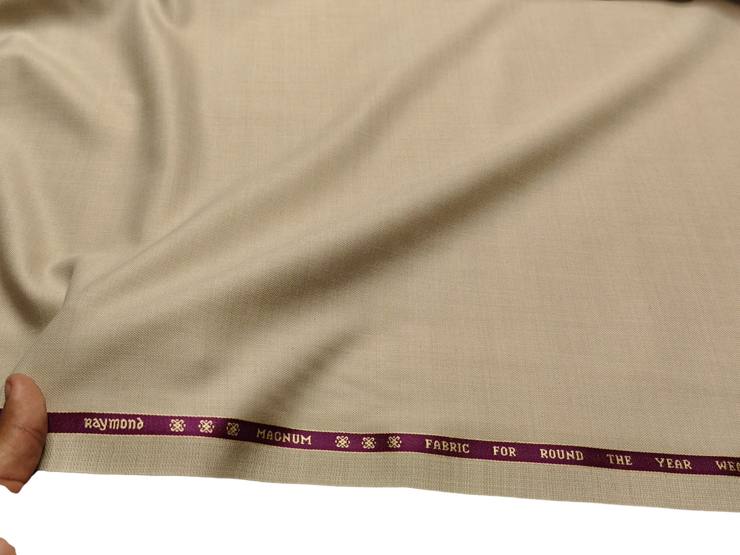 Raymond Magnum Merino Wool Blend Suiting Fabric (Cream, Plain Weave)