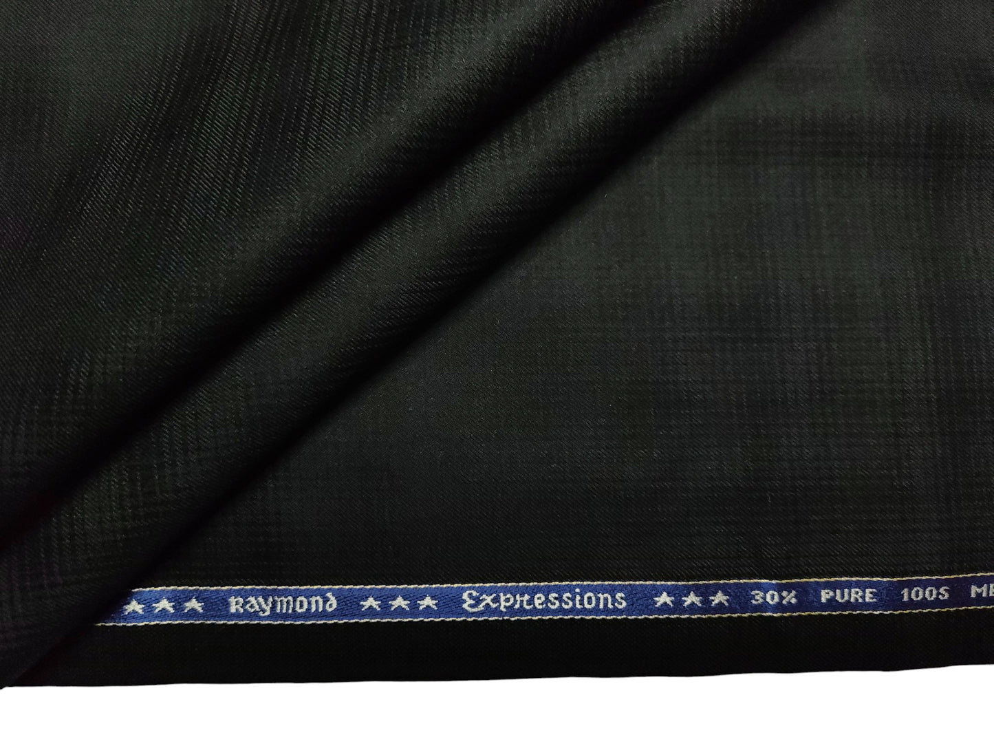 Raymond Expressions Super 100s Merino Wool Blend Suiting Fabric (Black, Patterned)