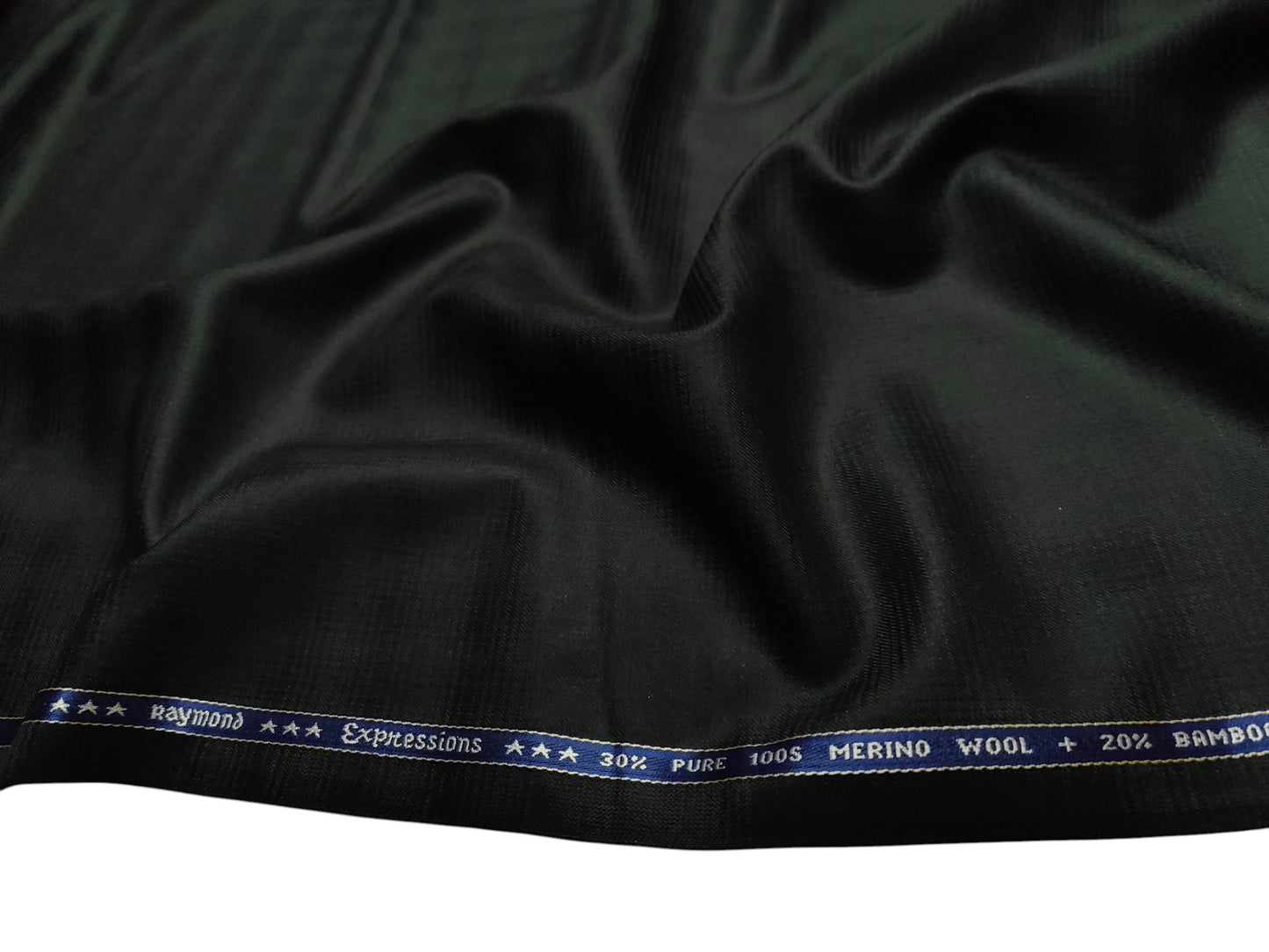 Raymond Expressions Super 100s Merino Wool Blend Suiting Fabric (Black, Patterned)