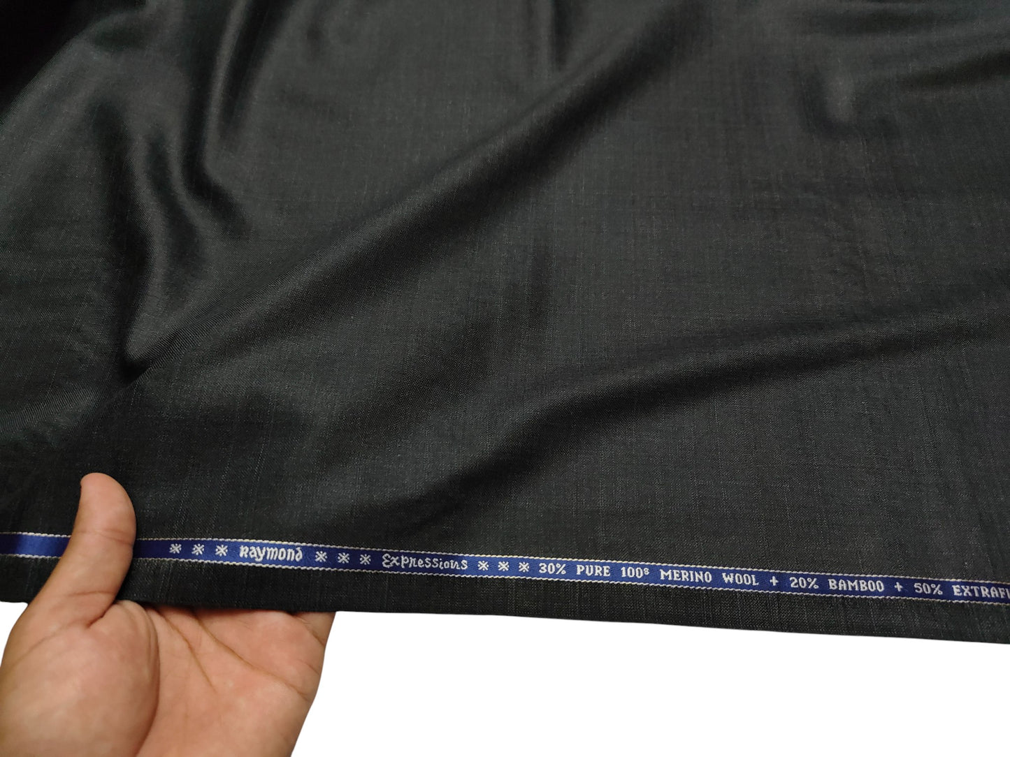 Raymond Expressions Super 100s Merino Wool Blend Suiting Fabric (Grey, Self patterned)