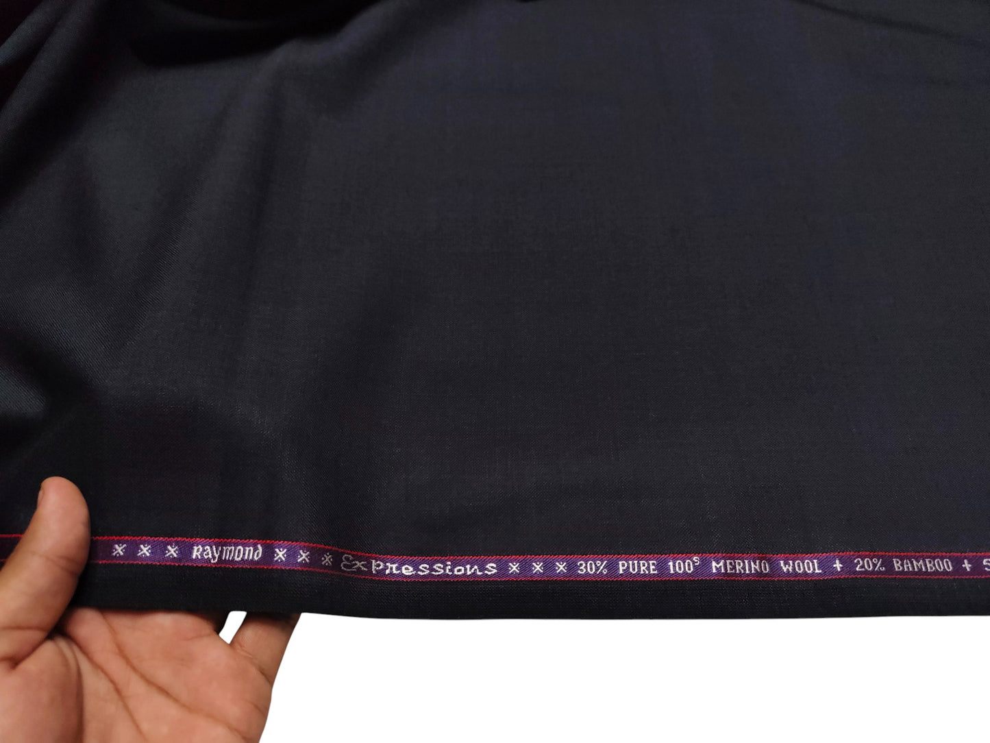 Raymond Expressions Super 100s Merino Wool Blend Suiting Fabric (Navy Blue, Plain Weave)