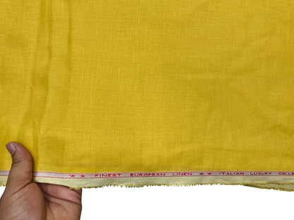 100% Pure European Linen 70 LEA Shirting Fabric (Yellow, Plain Weave)