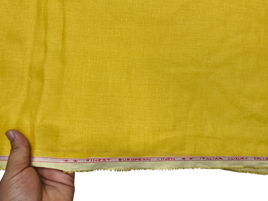 100% Pure European Linen 70 LEA Shirting Fabric (Yellow, Plain Weave)