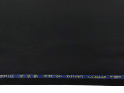 Cavalero Italy 60% Wool Super 130s Extrafine Australian Merino Wool Blend Suiting Fabric (Black, Plain Weave)
