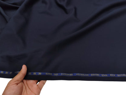 Cavalero Italy 60% Wool Super 130s Extrafine Australian Merino Wool Blend Suiting Fabric (Navy Blue, Plain Weave)
