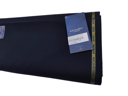 Cavalero Italy 60% Wool Super 130s Extrafine Australian Merino Wool Blend Suiting Fabric (Navy Blue, Plain Weave)