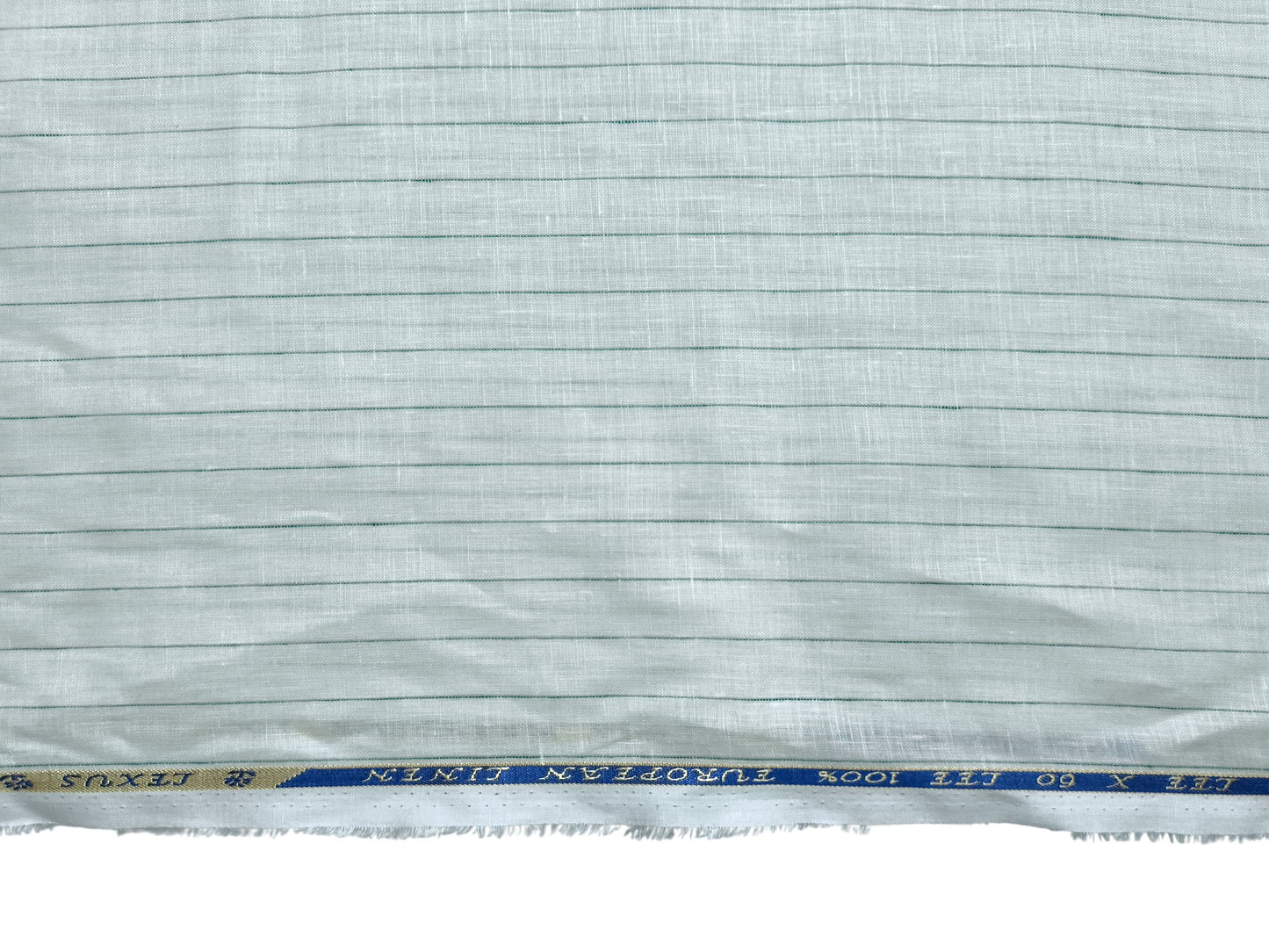 100% Pure European Linen 60 LEA Shirting Fabric (Offwhite & Green , Stripes)
