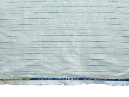 100% Pure European Linen 60 LEA Shirting Fabric (Offwhite & Green , Stripes)
