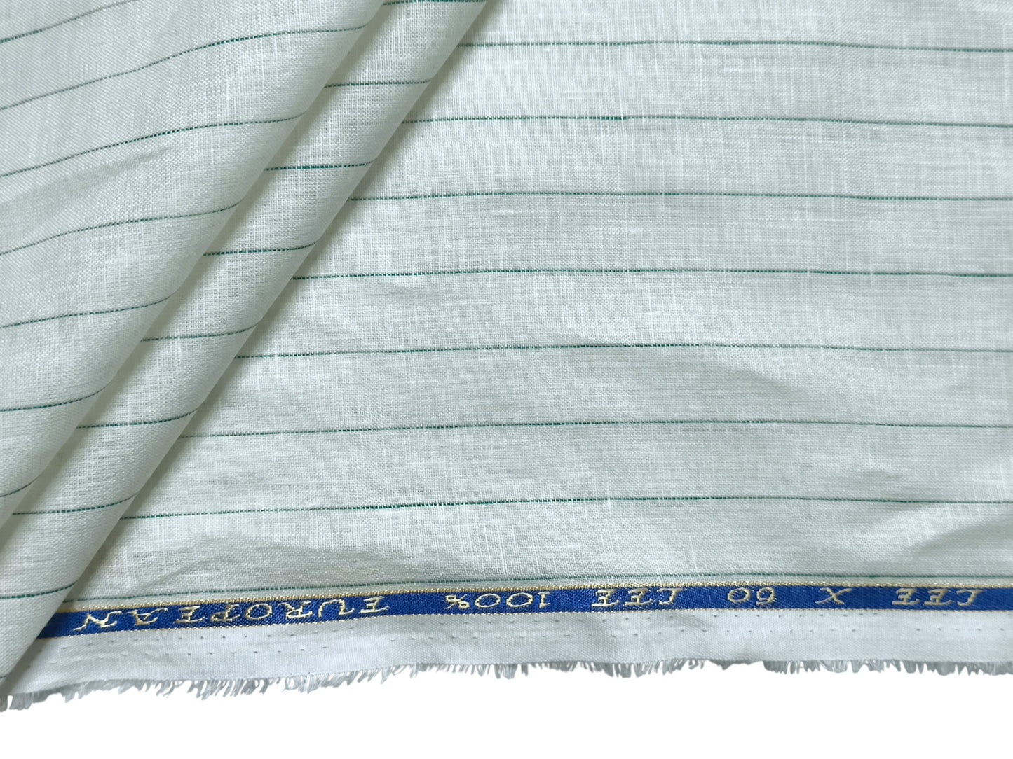 100% Pure European Linen 60 LEA Shirting Fabric (Offwhite & Green , Stripes)
