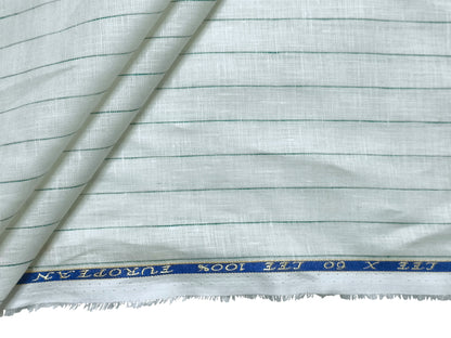 100% Pure European Linen 60 LEA Shirting Fabric (Offwhite & Green , Stripes)