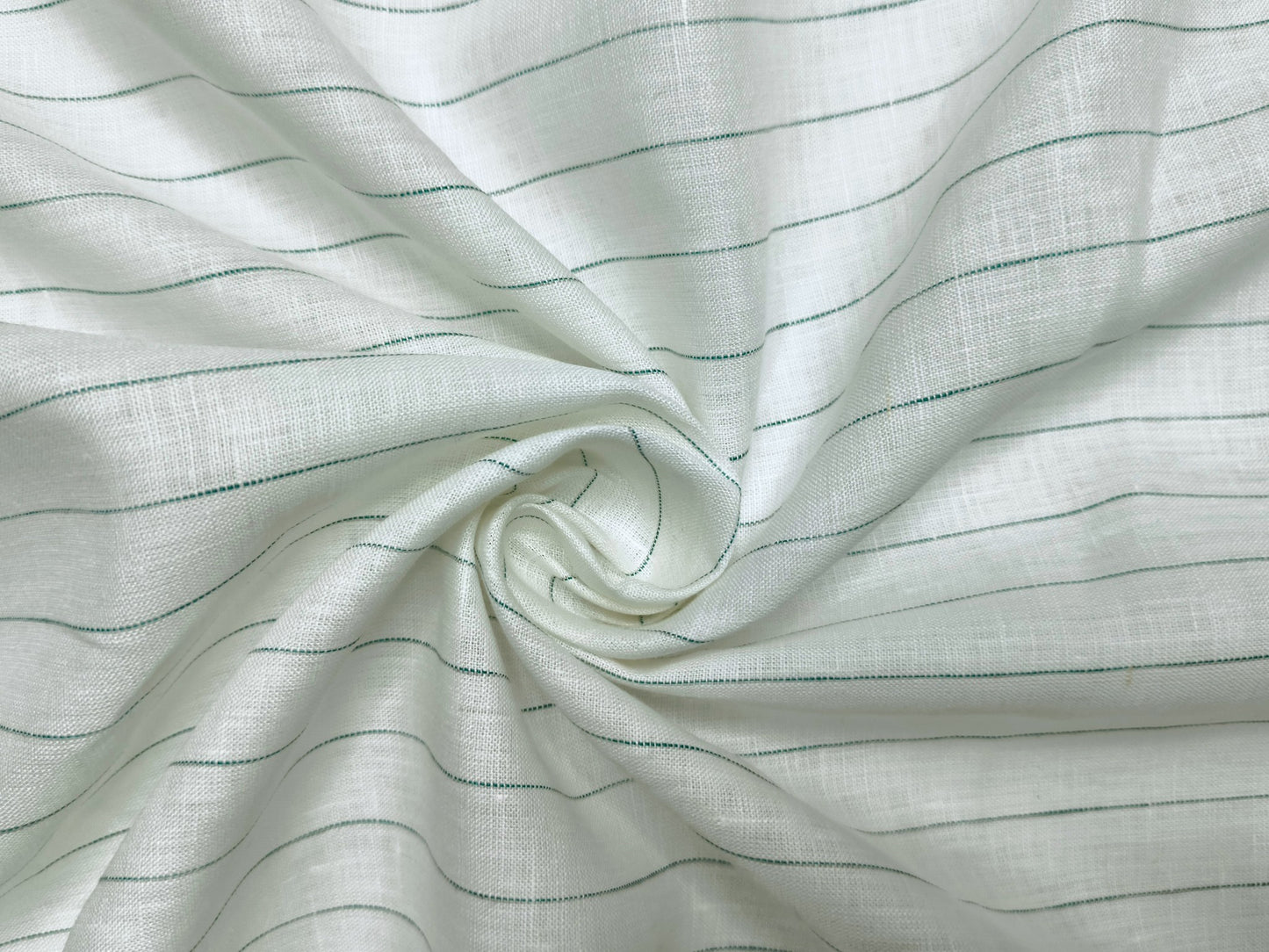 100% Pure European Linen 60 LEA Shirting Fabric (Offwhite & Green , Stripes)