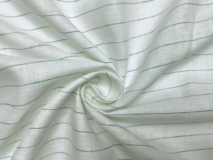 100% Pure European Linen 60 LEA Shirting Fabric (Offwhite & Green , Stripes)
