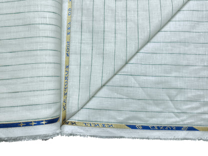 100% Pure European Linen 60 LEA Shirting Fabric (Offwhite & Green , Stripes)